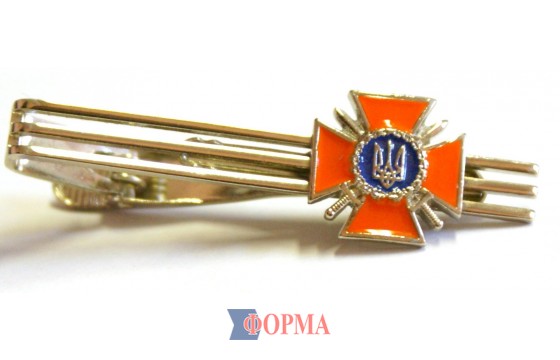 Затискач для краватки металевий (сріблястий з помаранчевим хрестом)